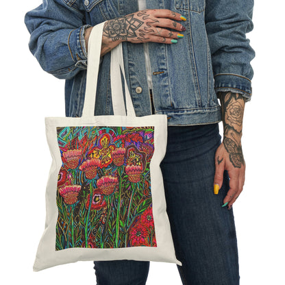 Abstract, Surreal Flower Natural Tote Bag, Aesthetic Canvas Bag Shopping Bag, Birthday Gift Bag, Bridal Gift Tote Bag, Library Bag.