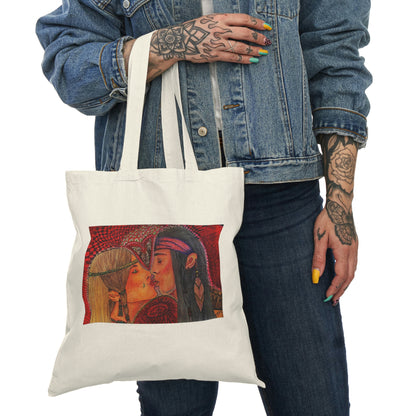 Abstract, Surreal, Romantic Kiss, Natural Tote Bag, Aesthetic Canvas Bag Shopping Bag, Birthday Gift Bag, Bridal Gift Tote Bag, Library Bag.