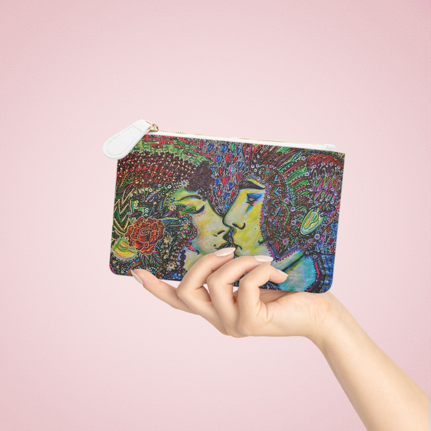 Abstract Surreal Romantic Kiss Mini Clutch Bag, Bridal Clutch Purse, Designer Party Clutch, Modern Evening Clutch, Wristlet Wallet for women, Evening Clutch Purse, gifts for her, gifts for bridesmaids, Bag, Bagging