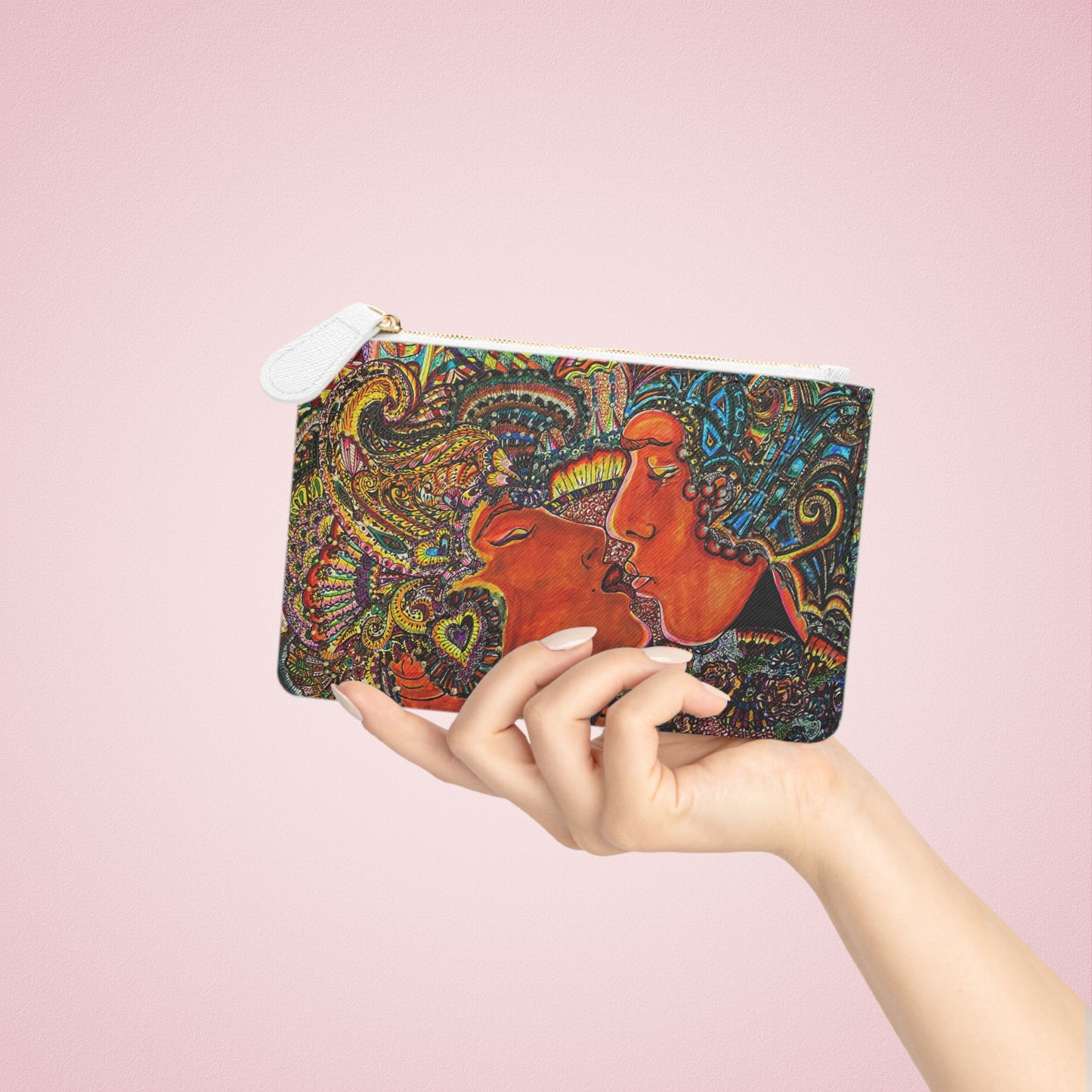 Abstract Surreal Romantic Kiss Mini Clutch Bag, Bridal Clutch Purse, Designer Party Clutch, Modern Evening Clutch, Wristlet Wallet for women, Evening Clutch Purse, gifts for her, gifts for bridesmaids, Bag, Bagging