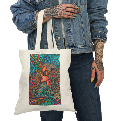 Abstract, Surreal Peaceful Woman Natural Tote Bag, Aesthetic Canvas Bag Shopping Bag, Birthday Gift Bag, Bridal Gift Tote Bag, Library Bag.