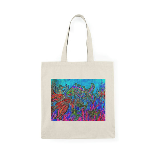 Abstract, Surreal Fish Natural Tote Bag, Aesthetic Canvas Bag Shopping Bag, Birthday Gift Bag, Bridal Gift Tote Bag, Library Bag.