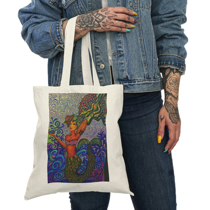 Abstract, Surreal Mermaid Natural Tote Bag, Aesthetic Canvas Bag Shopping Bag, Birthday Gift Bag, Bridal Gift Tote Bag, Library Bag.