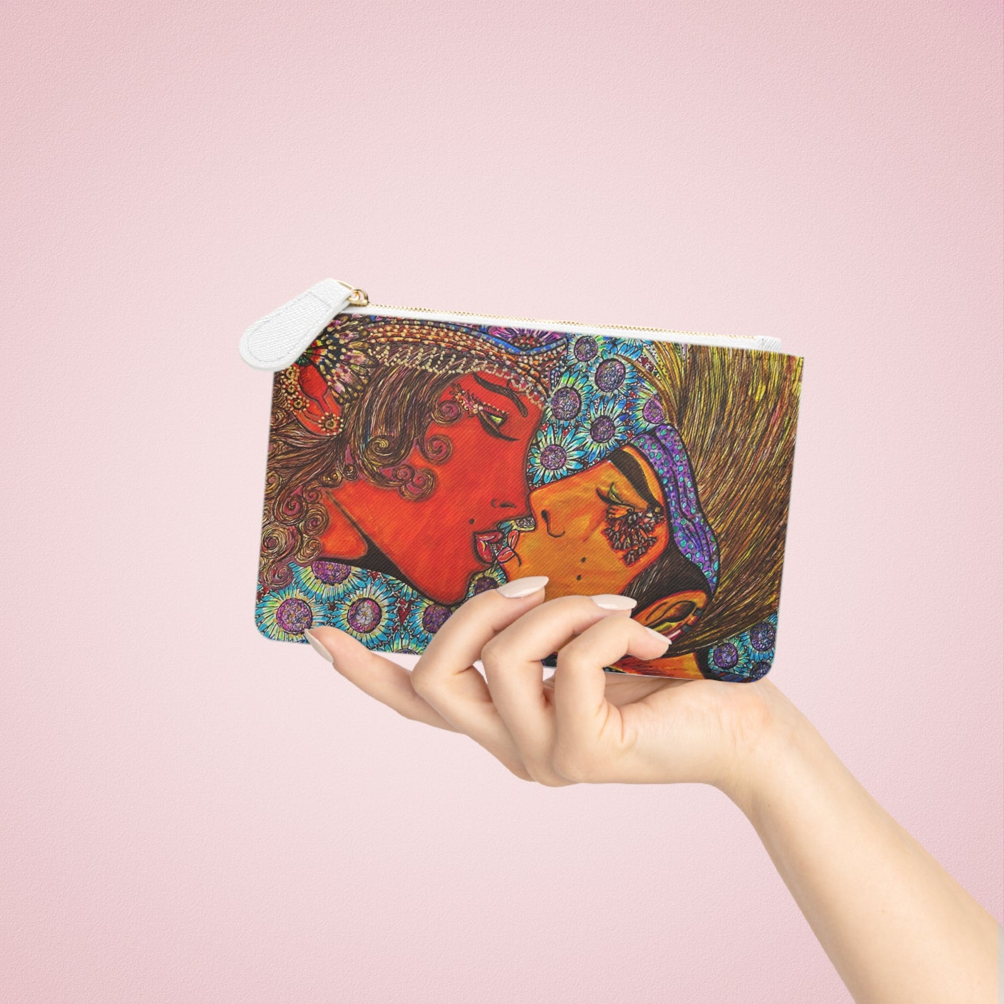 Abstract Surreal Romantic Kiss Mini Clutch Bag, Bridal Clutch Purse, Designer Party Clutch, Modern Evening Clutch, Wristlet Wallet for women, Evening Clutch Purse, gifts for her, gifts for bridesmaids, Bag, Bagging