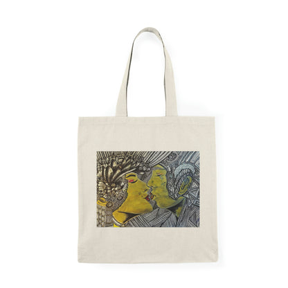 Abstract, Surreal Romantic Kiss Natural Tote Bag, Aesthetic Canvas Bag Shopping Bag, Birthday Gift Bag, Bridal Gift Tote Bag, Library Bag.