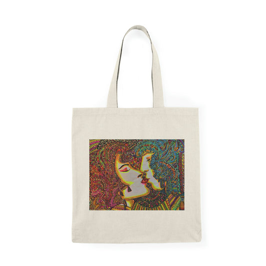 Abstract, Surreal Romantic Kiss Natural Tote Bag, Aesthetic Canvas Bag Shopping Bag, Birthday Gift Bag, Bridal Gift Tote Bag, Library Bag.