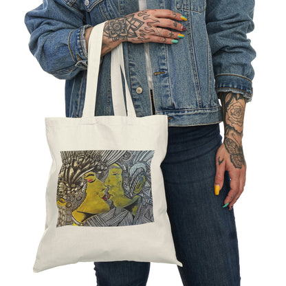 Abstract, Surreal Romantic Kiss Natural Tote Bag, Aesthetic Canvas Bag Shopping Bag, Birthday Gift Bag, Bridal Gift Tote Bag, Library Bag.