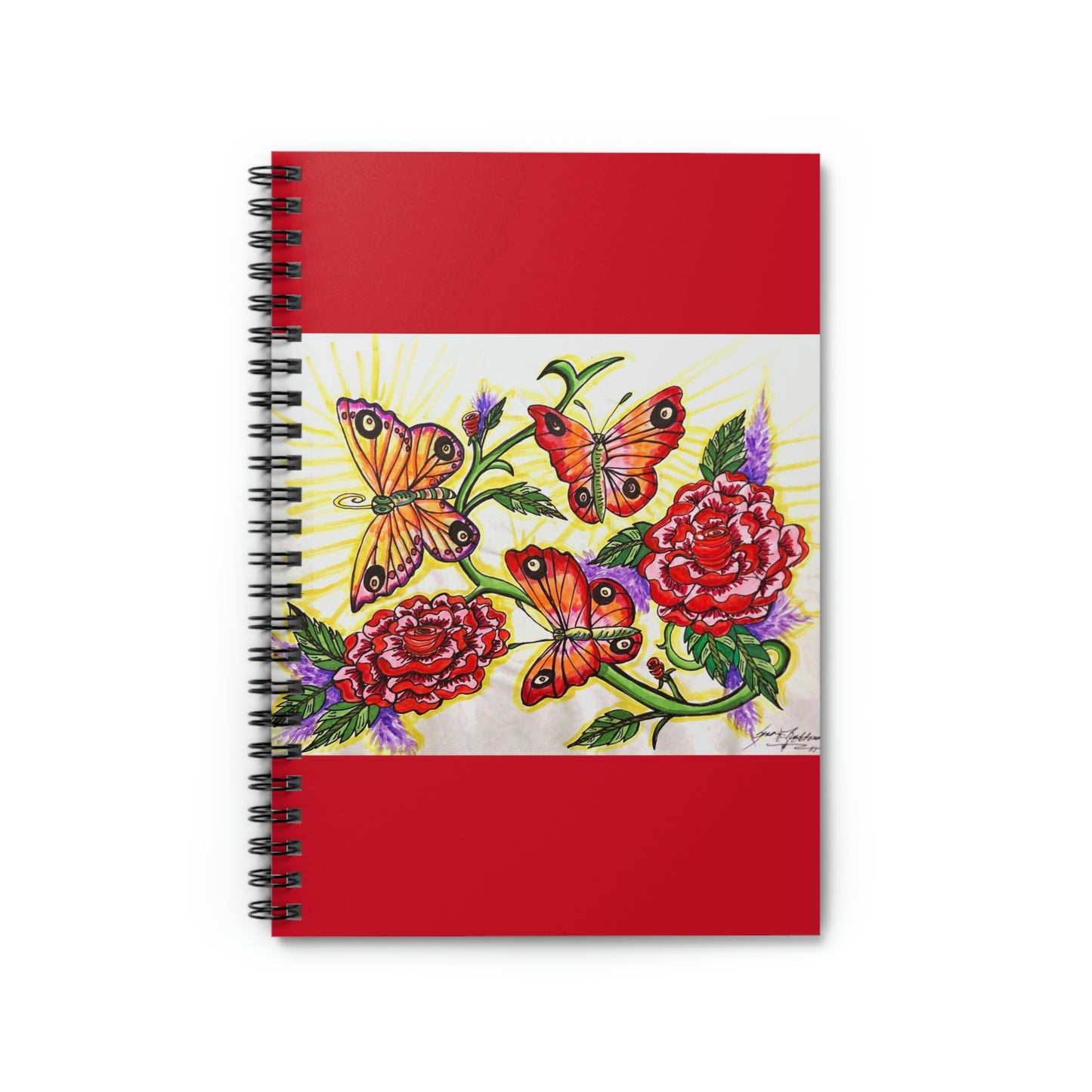 Abstract, Surreal Floral Butterfly Spiral Notebook - Ruled Line