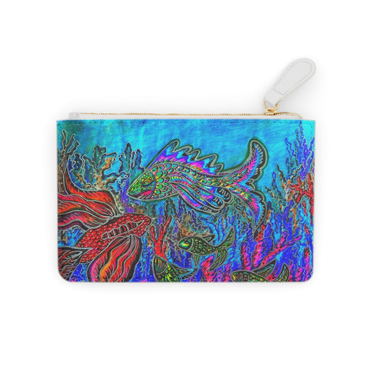 Abstract Surreal Fish Mini Clutch Bag, Bridal Clutch Purse, Designer Party Clutch, Modern Evening Clutch, Wristlet Wallet for women, Evening Clutch Purse, gifts for her, gifts for bridesmaids, Bag, Bagging