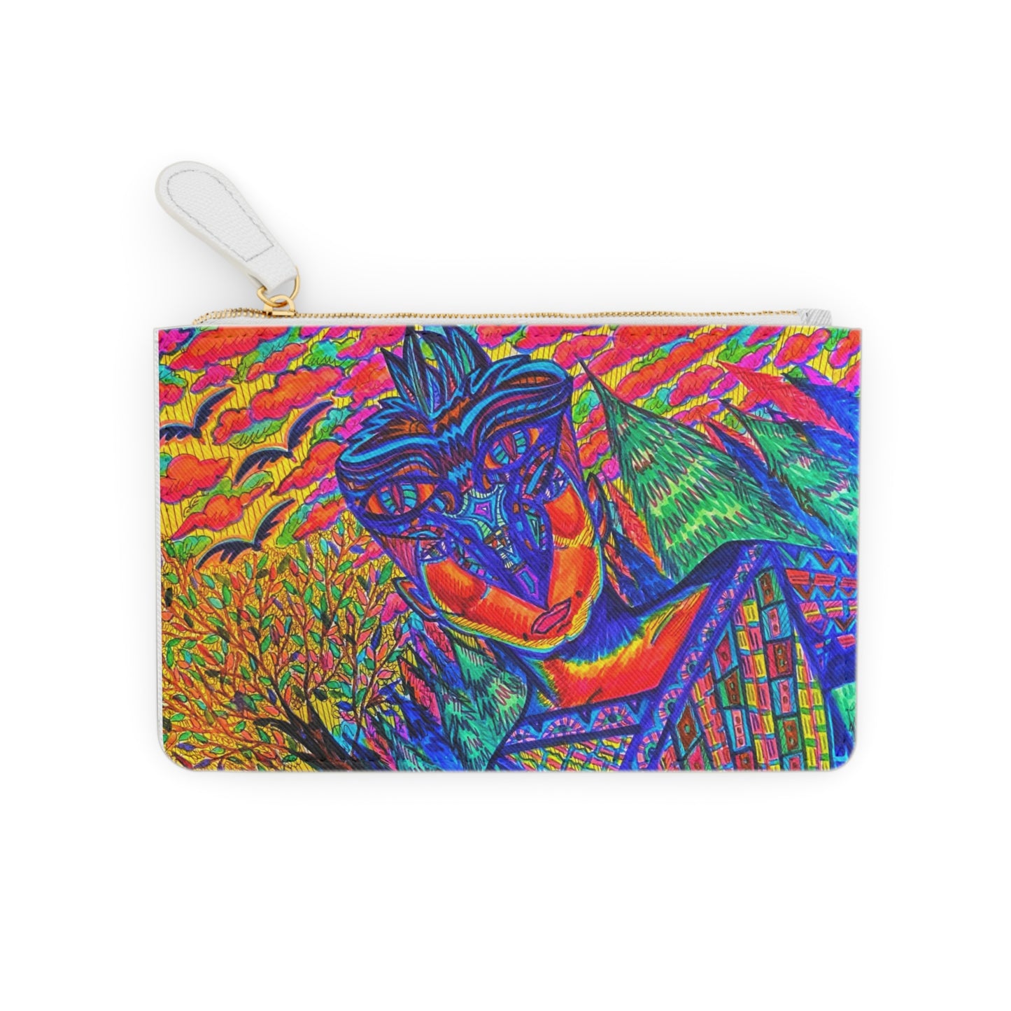 Abstract Surreal Spirit Walker Mini Clutch Bag, Bridal Clutch Purse, Designer Party Clutch, Modern Evening Clutch, Wristlet Wallet for women, Evening Clutch Purse, gifts for her, gifts for bridesmaids, Bag, Bagging