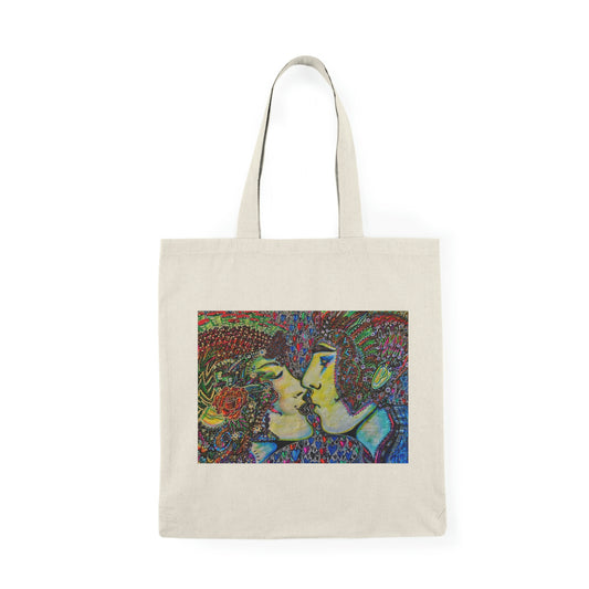 Abstract, Surreal, Romantic Kiss, Natural Tote Bag, Aesthetic Canvas Bag Shopping Bag, Birthday Gift Bag, Bridal Gift Tote Bag, Library Bag.
