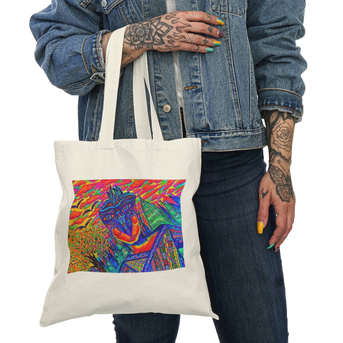 Abstract, Surreal Spirit Natural Tote Bag, Aesthetic Canvas Bag Shopping Bag, Birthday Gift Bag, Bridal Gift Tote Bag, Library Bag.