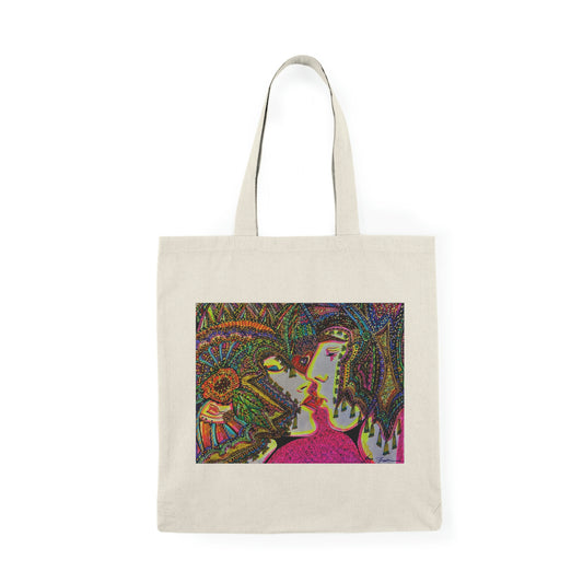 Abstract, Surreal, Romantic Kiss, Natural Tote Bag, Aesthetic Canvas Bag Shopping Bag, Birthday Gift Bag, Bridal Gift Tote Bag, Library Bag.